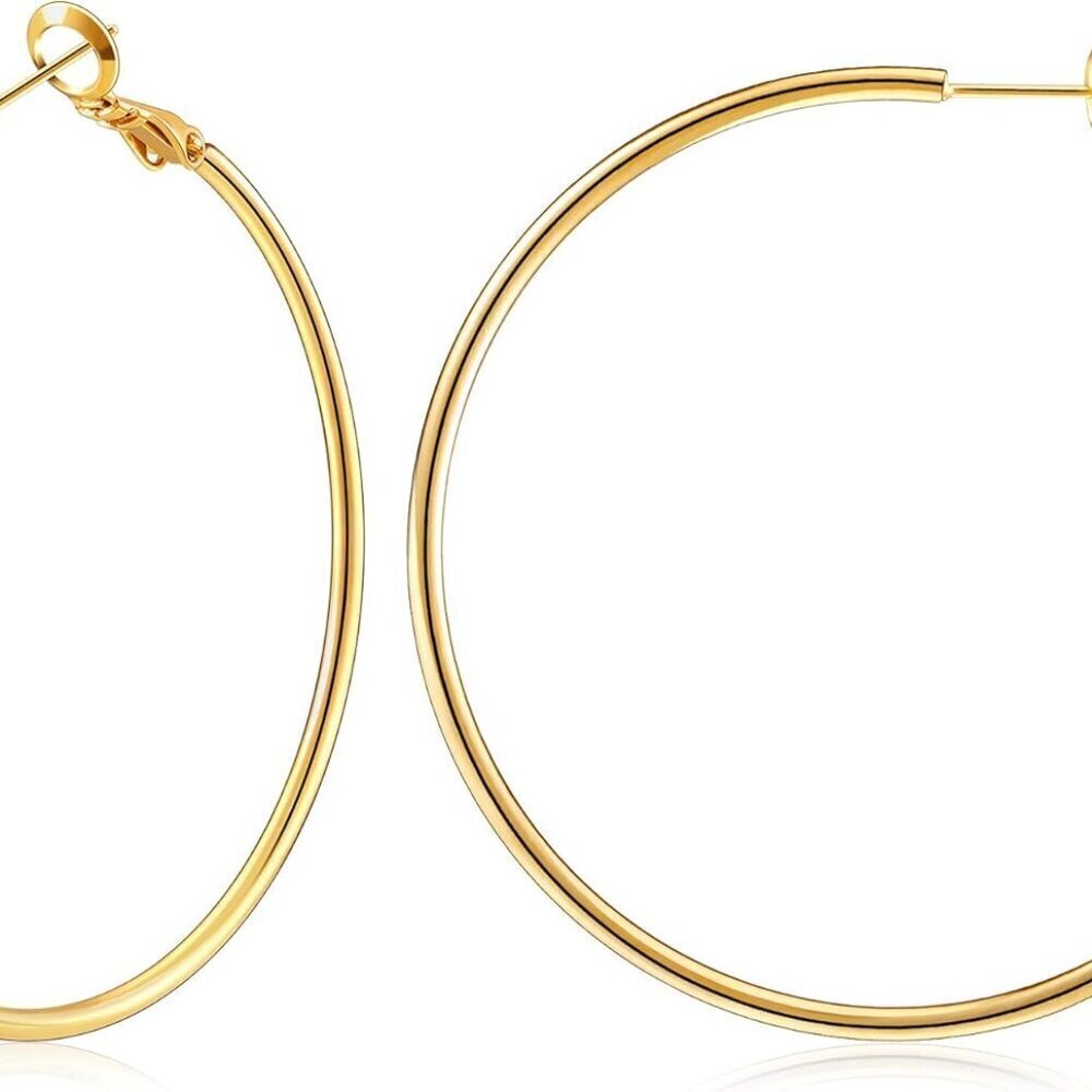 Gold Hoop Earrings Women 14K Gold Plated Sterling Silver Post Hypoallergenic